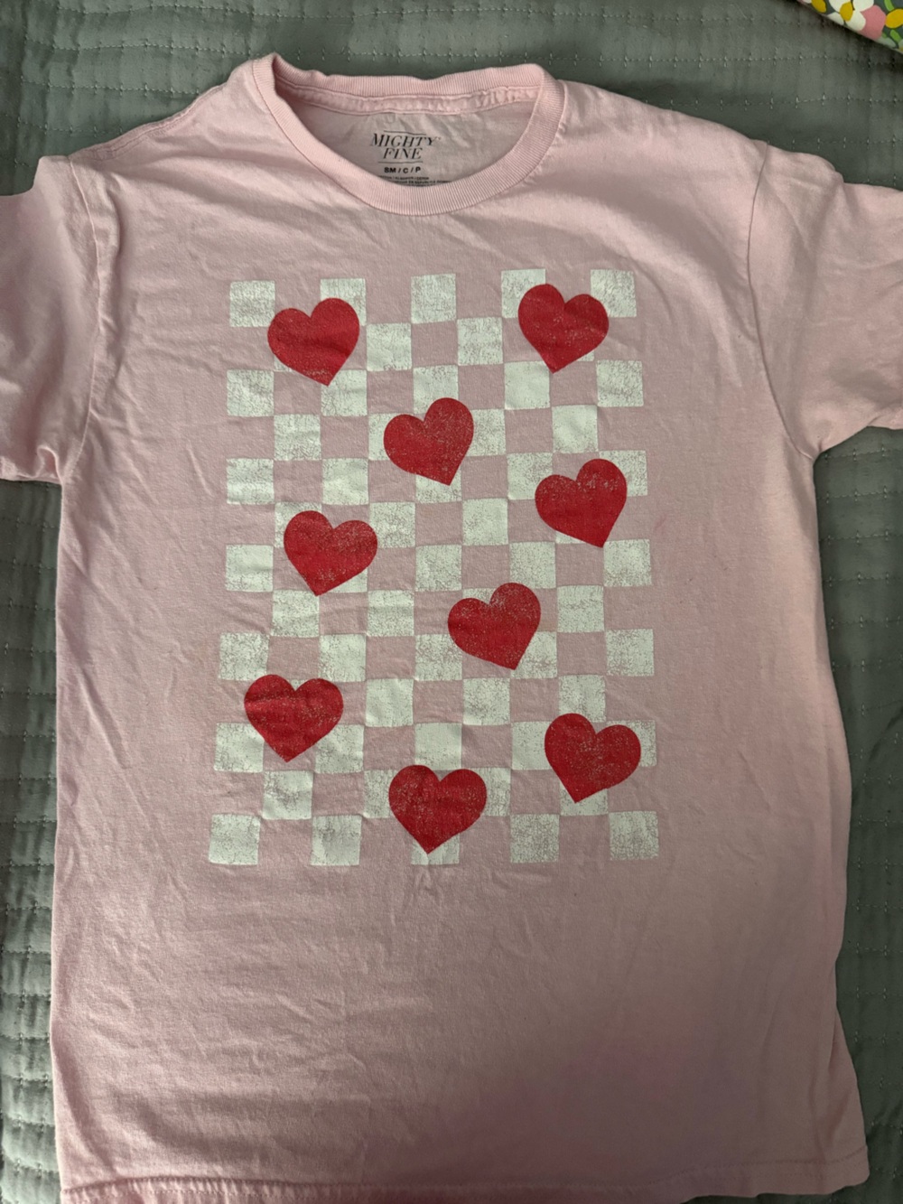 Mighty Fine Light Pink Graphic Tee with Red Accents